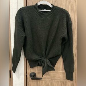 Fashion Womens Black Long Sleeve Crew Neck Sweater W/ Bow Waist Size Small